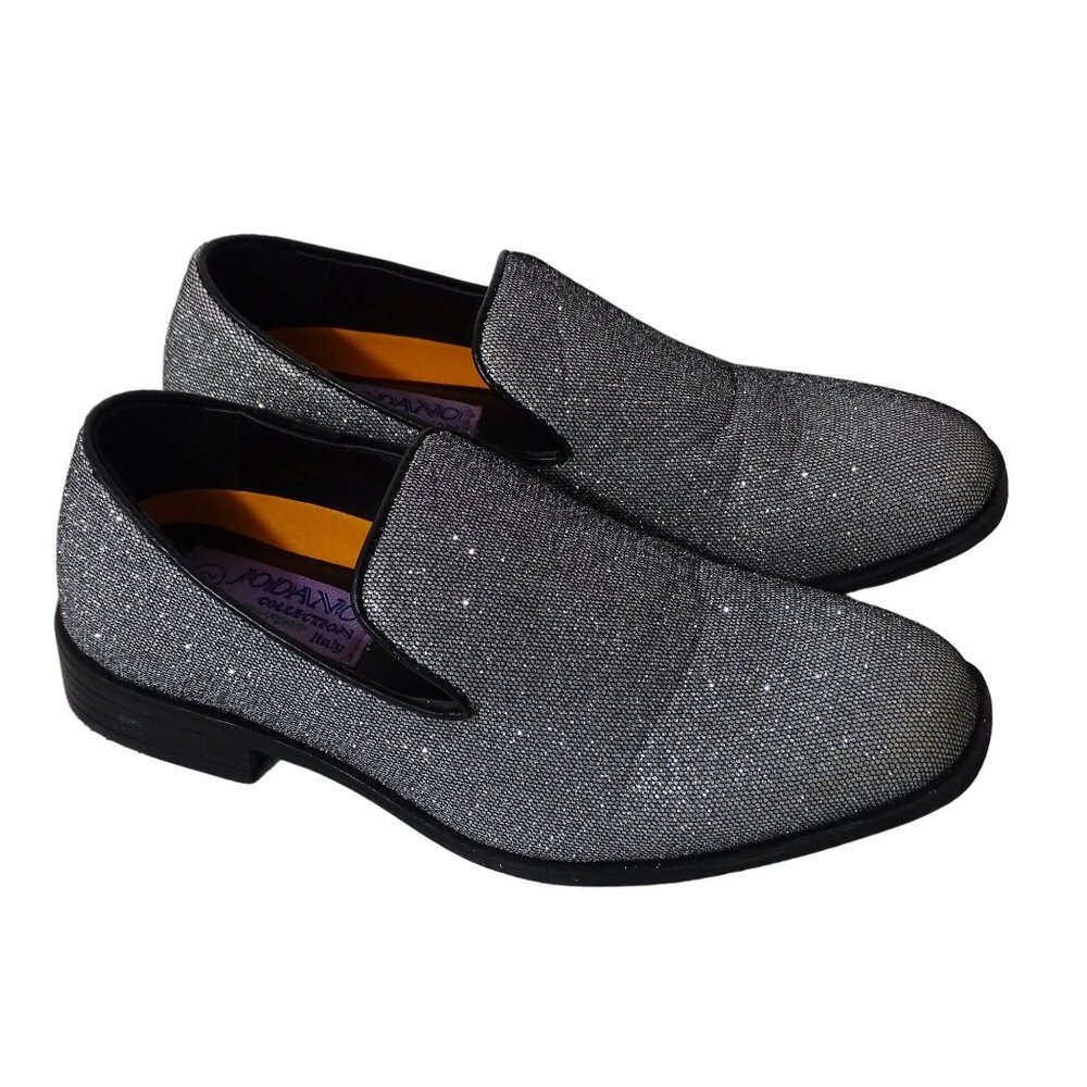 Jodano Collection Memory Foam Loafers Boys Size 2 Silver Glitter Slip On Shoes